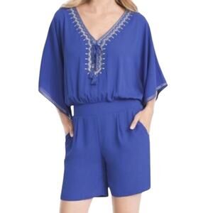 White House Black Market embroidered Romper Blue Size 6